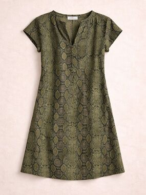 By Anthropologie | Rachel Snake Print Tunic Midi Dress V-Neck Pockets Size Med
